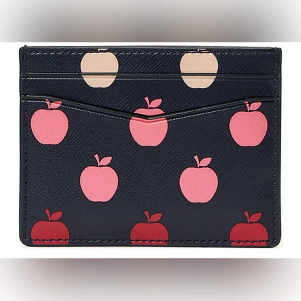 Kate Spade Navy Card Holder with Pink and Red Apples - Picture 2 of 4